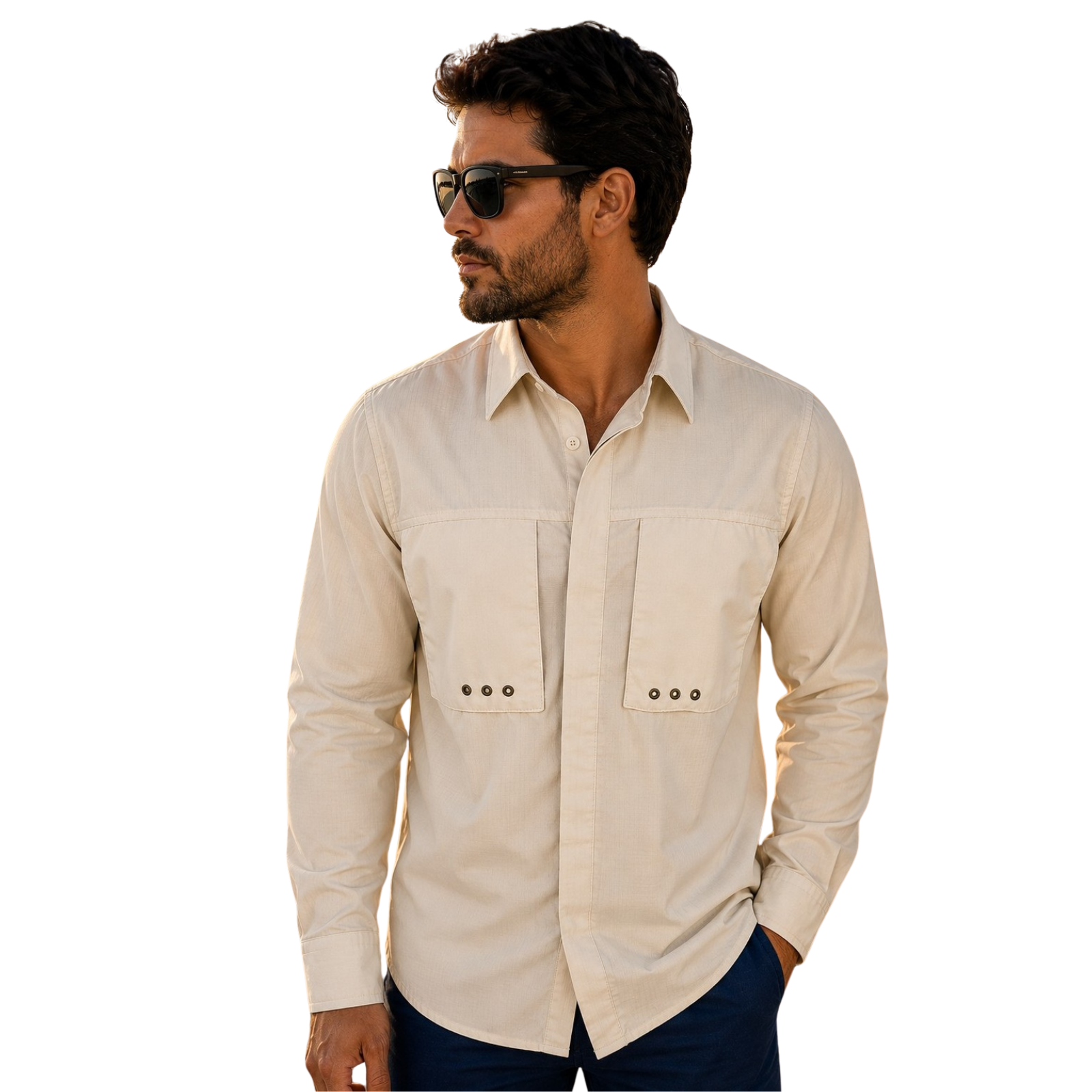 Camisa Antifluidos con Ventilacion, Deportiva Beige - Imagen 4