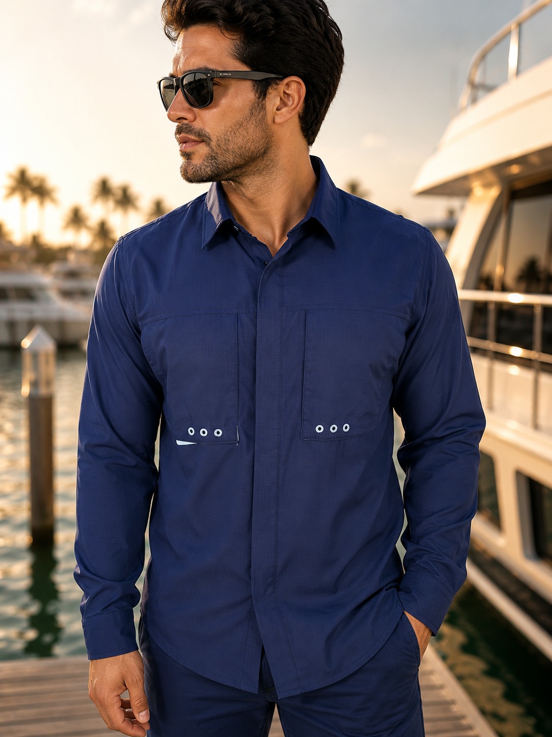 Camisa Antifluidos con Ventilacion, Deportiva Azul Marino
